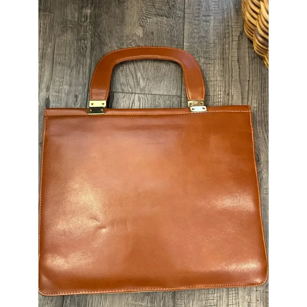 Vintage Women's Brown Genuine Leather Snap Shut Top Handle Bag